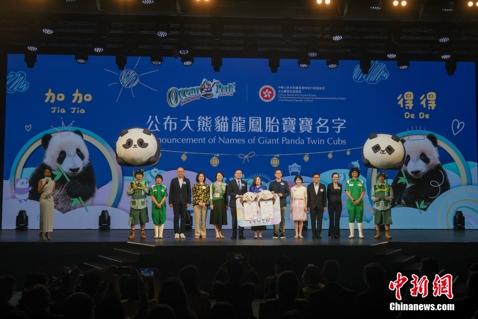 香港出生大熊猫龙凤胎命名“加加”“得得”